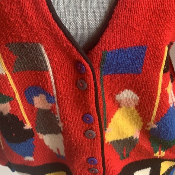 Vintage funky retro 90s red graphic sweater cardigan - Picture 4 of 7